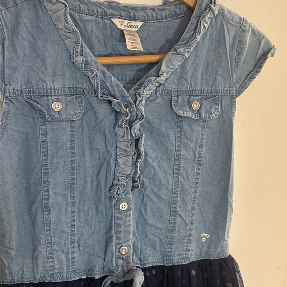 Guess Kids denim and tulle girls dress sz 14 Easter Spring Summer Polka Dot Navy - Picture 4 of 7